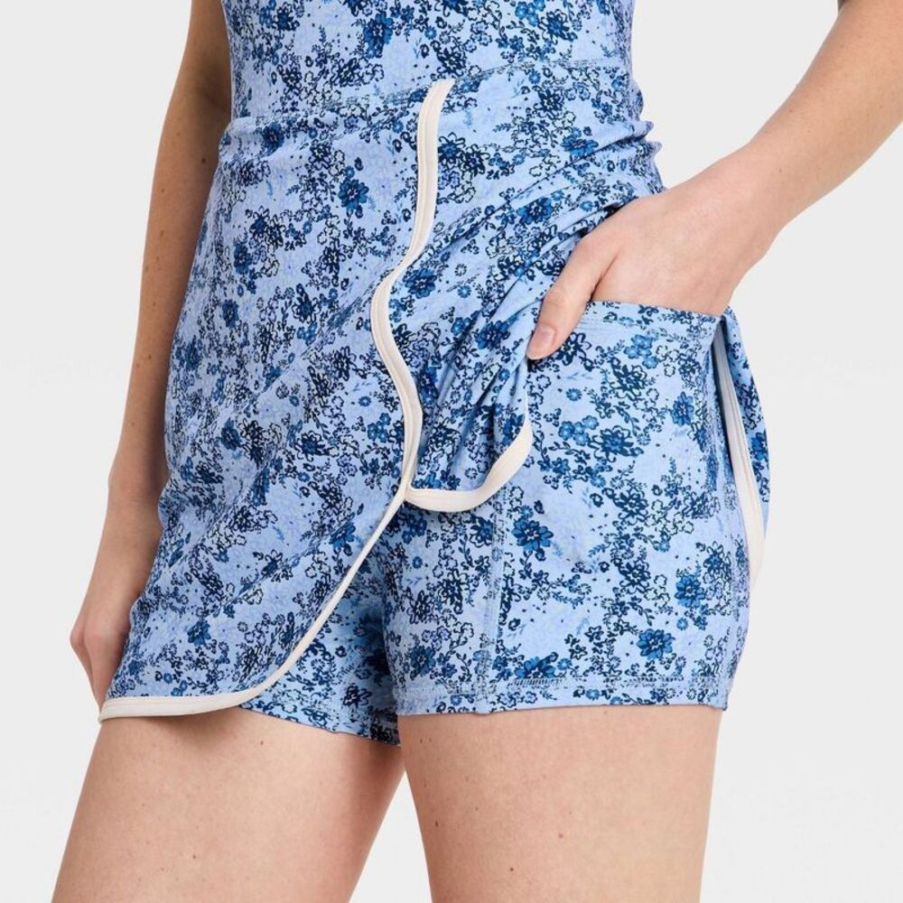 JoyLab Blue Floral Strapless Romper Dress with White Trim - Picture 4 of 4